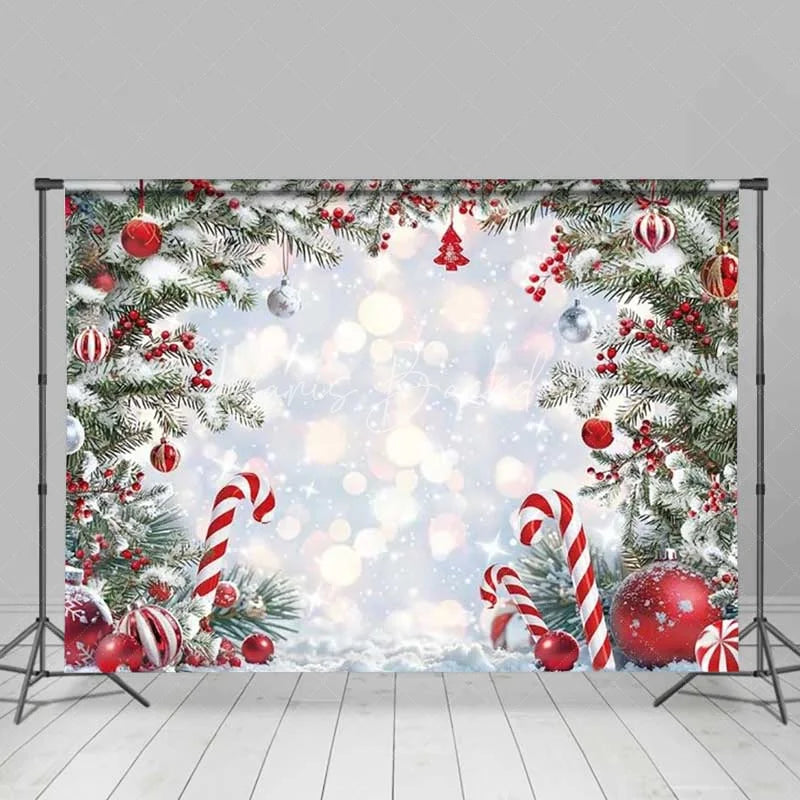 Lofaris Christmas Candy Cane Backdrop Winter Snow Pine Tree Branch Photography Background