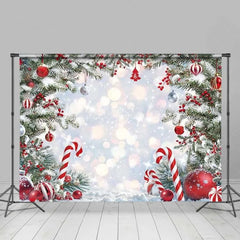 Lofaris Christmas Candy Cane Backdrop Winter Snow Pine Tree Branch Photography Background