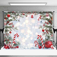 Lofaris Christmas Candy Cane Backdrop Winter Snow Pine Tree Branch Photography Background