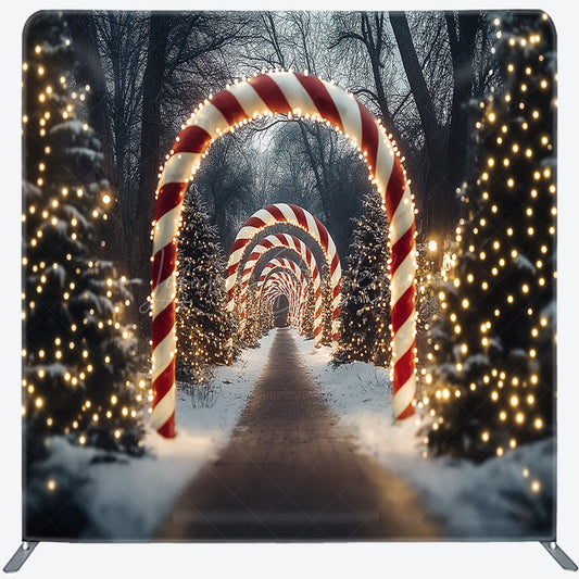 Lofaris Christmas Candy Cane Lane Tension Fabric Backdrop Winter Wonderland Archway Holiday Season Photo Booth Background