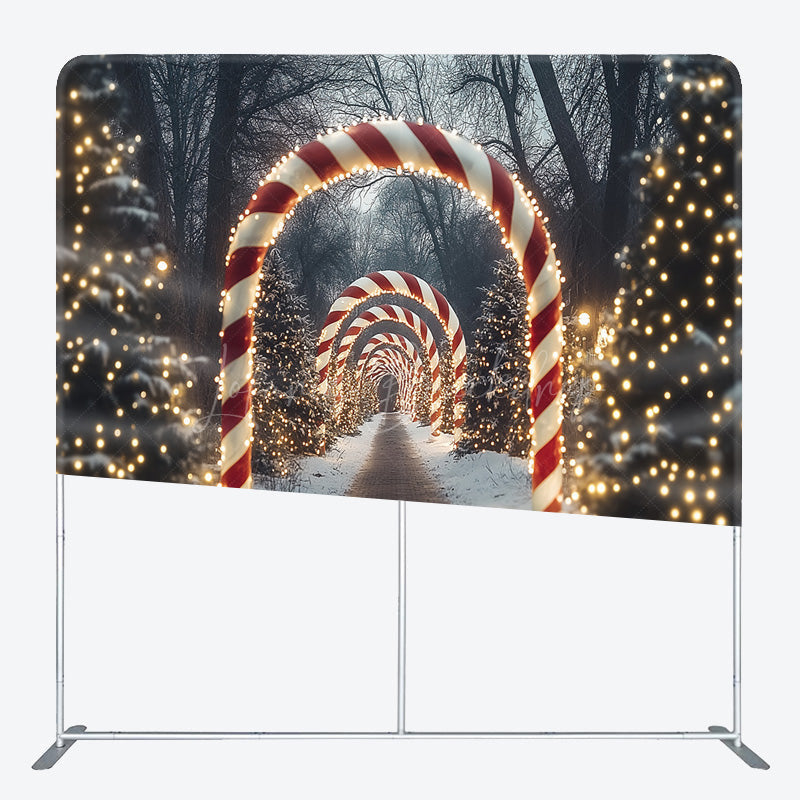 Lofaris Christmas Candy Cane Lane Tension Fabric Backdrop Winter Wonderland Archway Holiday Season Photo Booth Background