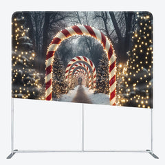 Lofaris Christmas Candy Cane Lane Tension Fabric Backdrop Winter Wonderland Archway Holiday Season Photo Booth Background