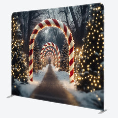 Lofaris Christmas Candy Cane Lane Tension Fabric Backdrop Winter Wonderland Archway Holiday Season Photo Booth Background