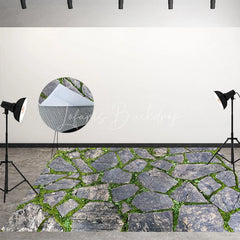 Lofaris Christmas Candy Cane Storefront Combo Set Backdrop Winter Holiday Shop Window Stone Floor Photography Prop