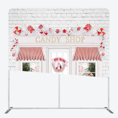 Lofaris Christmas Candy Shop White Tension Fabric Backdrop