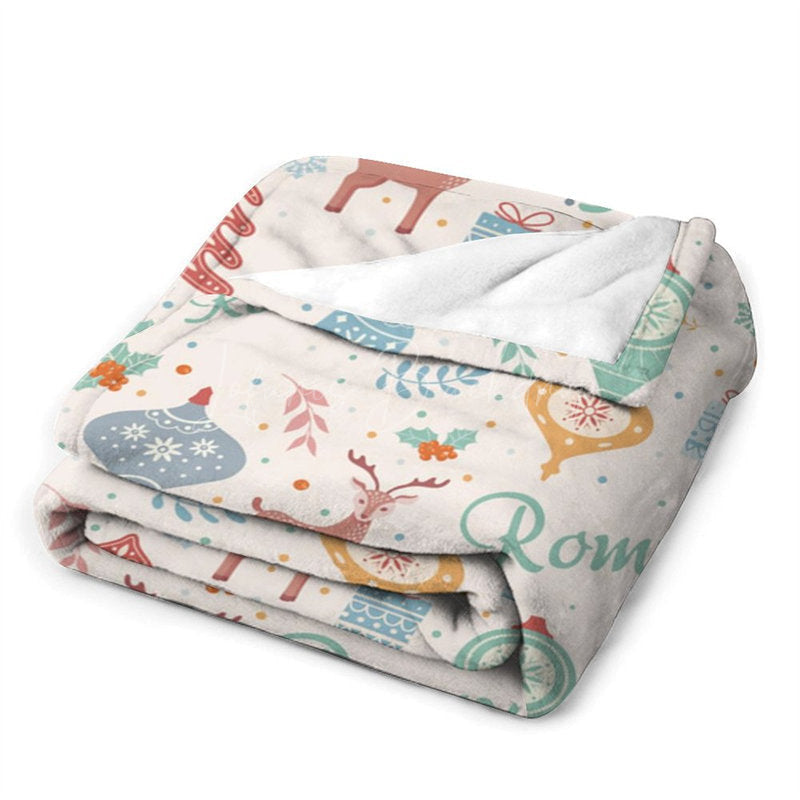 Lofaris Christmas Cartoon Pattern Customized Name Blanket