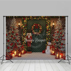 Lofaris Christmas Door Photography Backdrop with Nutcracker and Snowman Green Holiday Mini Session Background