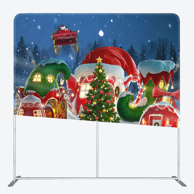 Lofaris Christmas Dreamy Red House Tension Fabric Backdrop