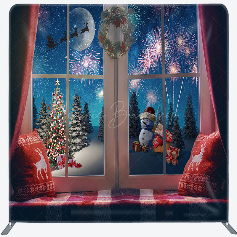 Lofaris Christmas Eve Window Scene Square Tension Backdrop
