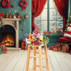 Lofaris Christmas Fireplace Sweep Photo Backdrop Cozy Room with Snowman and Gifts Teal Red Holiday Studio Prop