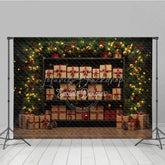 Lofaris Christmas Gift Wall Photography Backdrop Shelves of Presents with Plaid Ribbons Holiday Mini Session Background