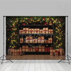 Lofaris Christmas Gift Wall Photography Backdrop Shelves of Presents with Plaid Ribbons Holiday Mini Session Background