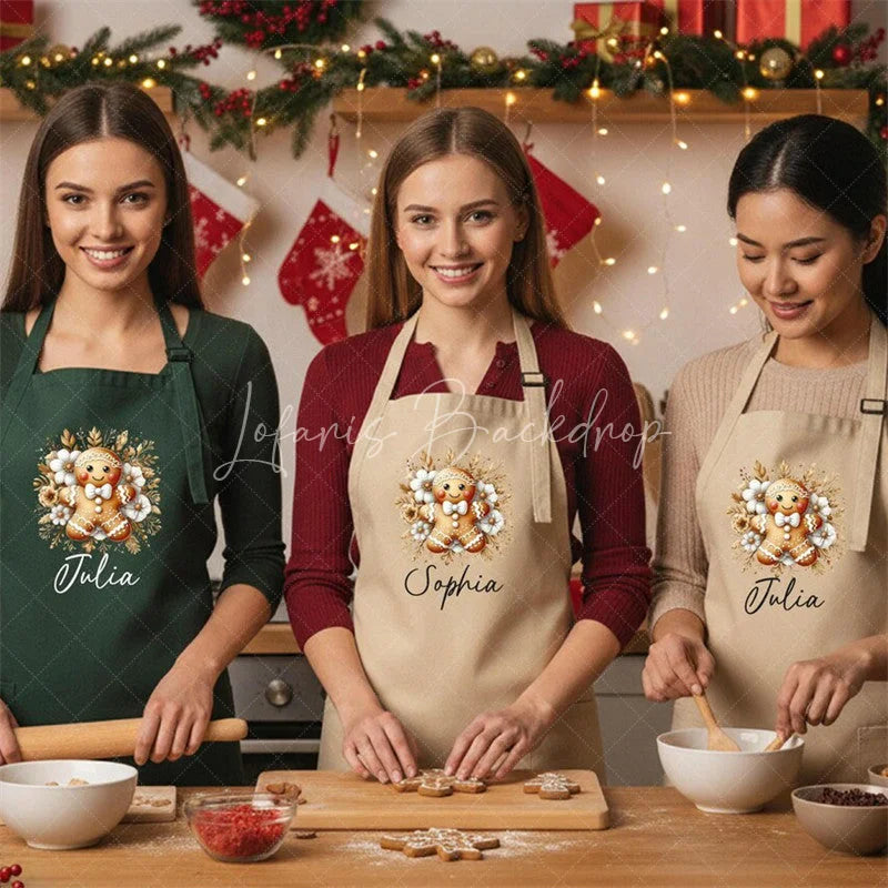 Lofaris Christmas Gingerbread Baking Apron Custom Name Personalized Wear Holiday Cookie Decorating Gift