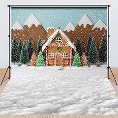 Lofaris Christmas Gingerbread House Combo Set Backdrop Snowy Candy Village with Cloud Floor Holiday Photo Scene