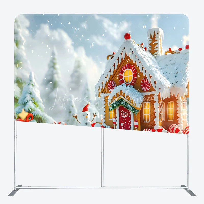 Lofaris Christmas Gingerbread House Double-Sided Tension Fabric Backdrop Winter Candyland Holiday Party Photo Booth