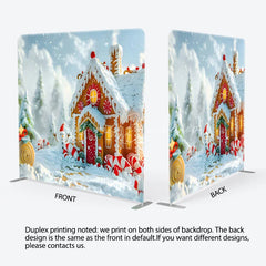Lofaris Christmas Gingerbread House Double-Sided Tension Fabric Backdrop Winter Candyland Holiday Party Photo Booth