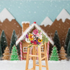 Lofaris Christmas Gingerbread House Photography Backdrop Snowy Candy Village Scene Holiday Mini Session Photo Background
