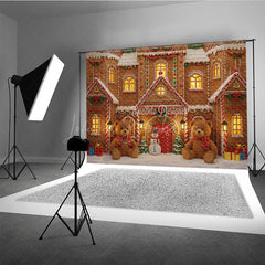 Lofaris Christmas Gingerbread House Photography Backdrop Teddy Bears and Snowman Candyland Holiday Photo Background