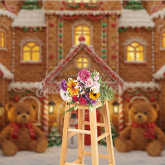 Lofaris Christmas Gingerbread House Photography Backdrop Teddy Bears and Snowman Candyland Holiday Photo Background