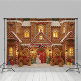 Lofaris Christmas Gingerbread House Photography Backdrop Teddy Bears and Snowman Candyland Holiday Photo Background