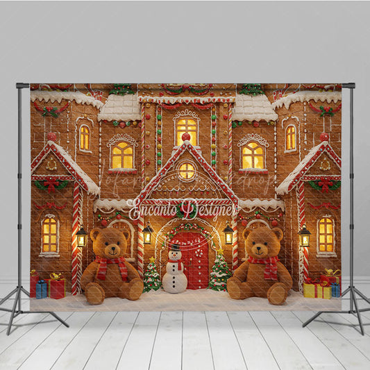 Lofaris Christmas Gingerbread House Photography Backdrop Teddy Bears and Snowman Candyland Holiday Photo Background