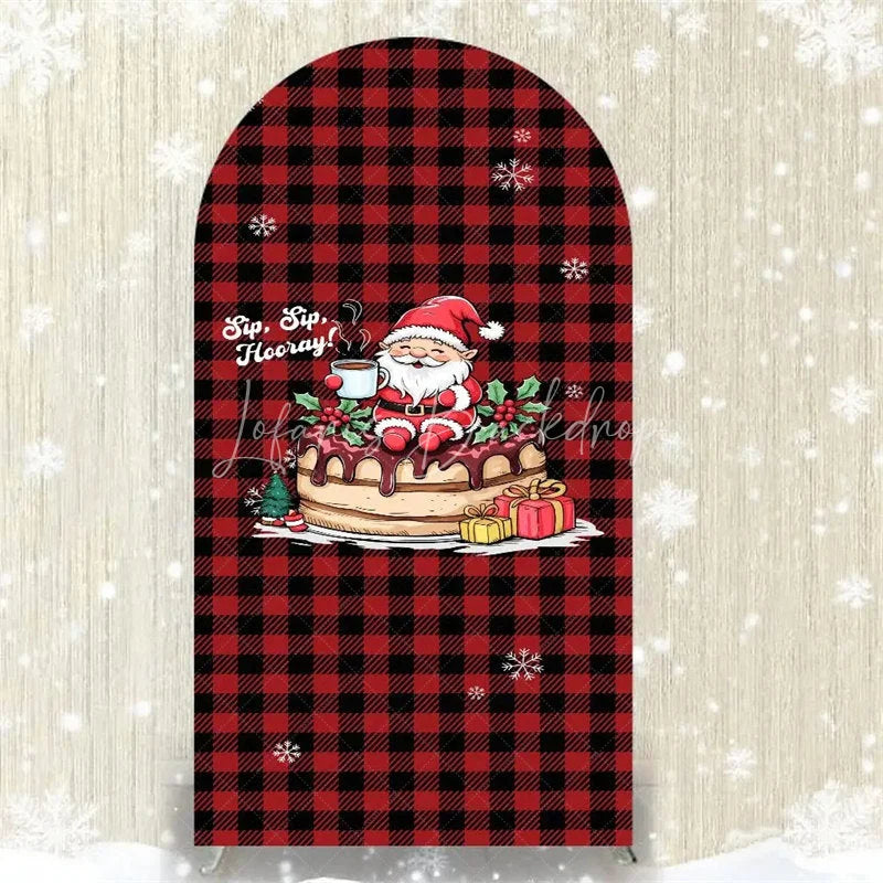 Lofaris Christmas Gnome Buffalo Plaid Arch Backdrop Red and Black Checkered Love Sign Winter Holiday Party Decoration