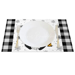 Lofaris Christmas Gnome Set of 4 Placemats Black and White Buffalo Plaid with Lantern Snowflakes Table Mats