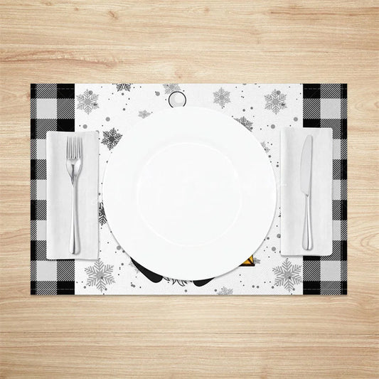 Lofaris Christmas Gnome Set of 4 Placemats Black and White Buffalo Plaid with Lantern Snowflakes Table Mats