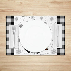 Lofaris Christmas Gnome Set of 4 Placemats Black and White Buffalo Plaid with Lantern Snowflakes Table Mats