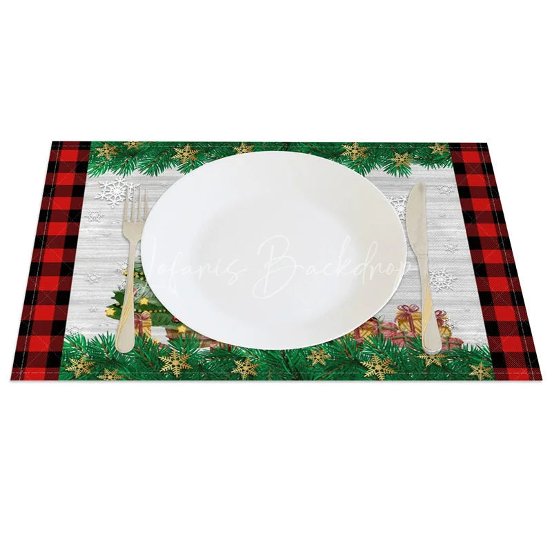 Lofaris Christmas Gnome Set of 4 Placemats Red Buffalo Plaid Border with Reindeer Antlers Table Mats