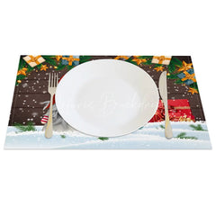 Lofaris Christmas Gnome Set of 4 Placemats Rustic Wood Wall with Snow Holiday Table Mats Decor