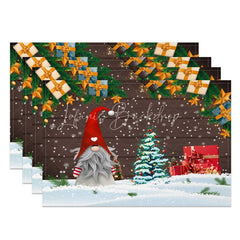 Lofaris Christmas Gnome Set of 4 Placemats Rustic Wood Wall with Snow Holiday Table Mats Decor