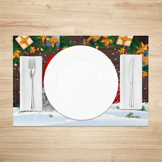Lofaris Christmas Gnome Set of 4 Placemats Rustic Wood Wall with Snow Holiday Table Mats Decor