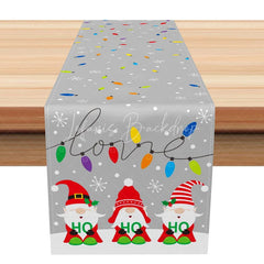 Lofaris Christmas Gnomes ’Ho Ho Ho’ Table Runner ’Love’ with String Lights Grey Holiday Dining Decor