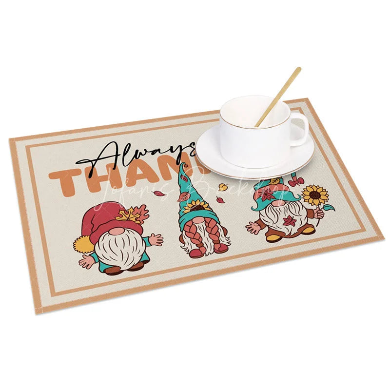 Lofaris Christmas Gnomes Set of 4 Placemats in Khaki for Festive Holiday and Scandinavian Farmhouse Decor