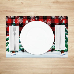 Lofaris Christmas Gnomes Set of 4 Placemats Red Buffalo Plaid Snowy Trees Farmhouse Holiday Table Mats