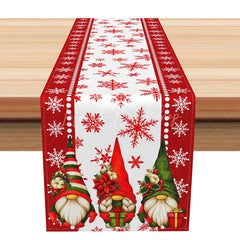 Lofaris Christmas Gnomes with Red Poinsettia Table Runner Festive Snowflake Farmhouse Holiday Dining Decor