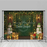 Lofaris Christmas Green Door Photography Backdrop Snowmen with Garland and Lanterns Holiday Mini Session Background