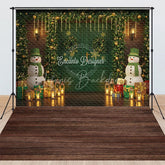 Lofaris Christmas Green Door with Snowmen Combo Set Backdrop Rustic Wood Floor Holiday Mini Session Photo Background