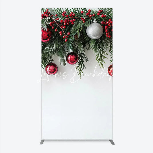 Lofaris Christmas Green Pine Red Berry Rectangle Arch Backdrop Silver Ornaments Festive Holiday Decor