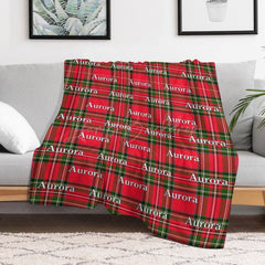 Lofaris Christmas Green Red Plaid Custom Repeat Name Blanket