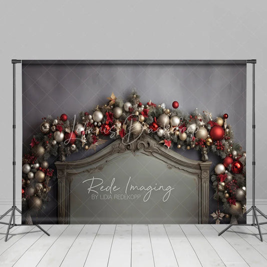 Lofaris Christmas Headboard Backdrop Silver Ornament Garland Grey Bed Background Bedroom Sleepover Holiday Party Decoration