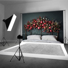 Lofaris Christmas Headboard Photography Backdrop Red Gold and Silver Ornament Garland Elegant Holiday Bedroom Photo Prop
