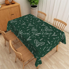 Lofaris Christmas Holly Rectangle Tablecloth Green with White Snowflakes Winter Holiday Table Cover Decor