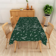 Lofaris Christmas Holly Rectangle Tablecloth Green with White Snowflakes Winter Holiday Table Cover Decor