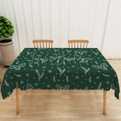 Lofaris Christmas Holly Rectangle Tablecloth Green with White Snowflakes Winter Holiday Table Cover Decor