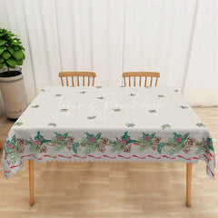 Lofaris Christmas Holly Rectangle Tablecloth Grey with Pinecone Border Farmhouse Holiday Table Cover Decor