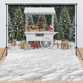 Lofaris Christmas Hot Cocoa Stand Combo Set Backdrop White Cart with Teddy Bears Snowy Cloud Floor for Mini Sessions