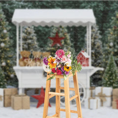 Lofaris Christmas Hot Cocoa Stand Photography Backdrop White Cart in Snowy Trees Winter Holiday Mini Session Background