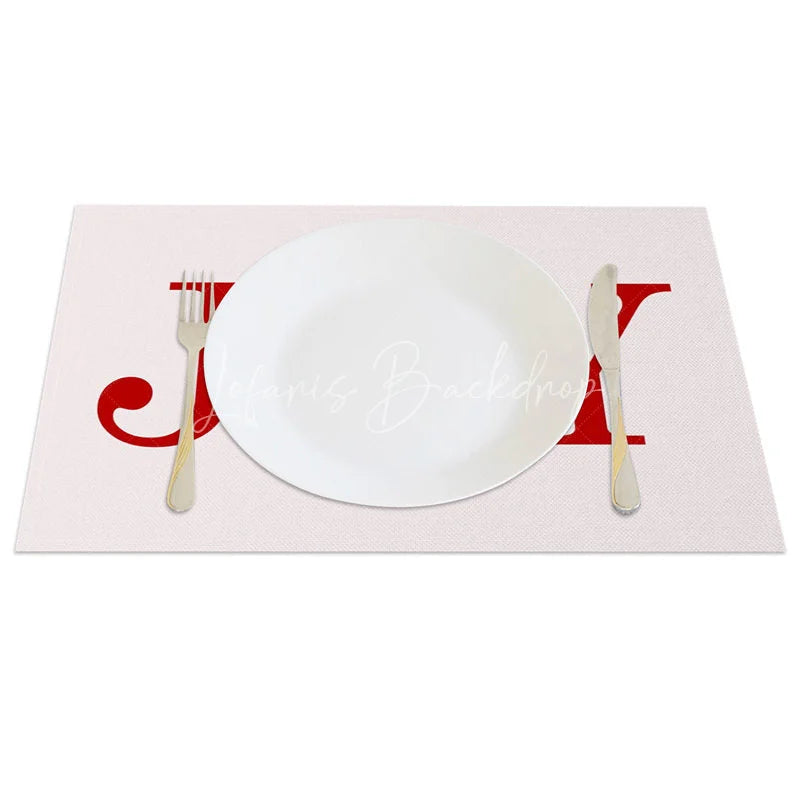 Lofaris Christmas Joy Set of 4 Placemats Holiday Wreath Design Elegant Red and Green Winter Table Mats